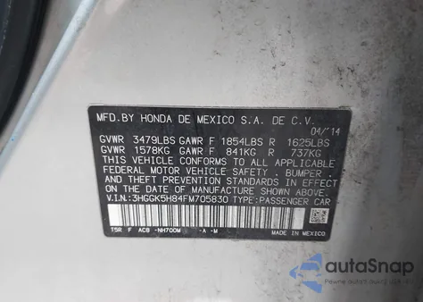 2015 Honda Fit Ex/Ex-L z USA, uszkodzony, nr VIN 3HGGK5H84FM705830